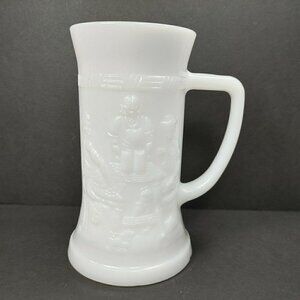 VTG Federal Milk Glass Tavern Scene Stein Drink Cup Tankard Beer Mug Working Man